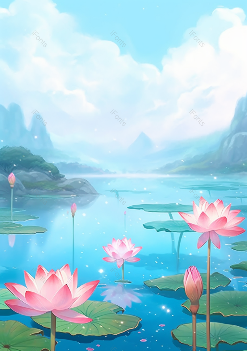 手绘梦幻荷花植物,插画/手绘图,插画/手绘图库,插画/手绘图下载,插画/手绘